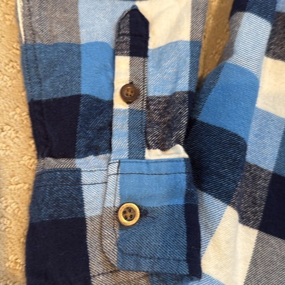 Lands End light blue, dark blue, white check button-up shirt - size medium 10-12 - Picture 3 of 5